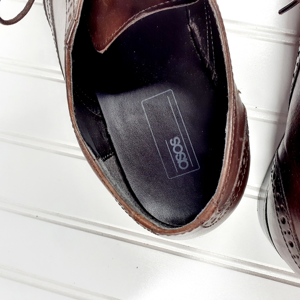 ASOS DESIGN Oxford Brogue Shoes In Brown Leather F910 - Picture 10 of 12
